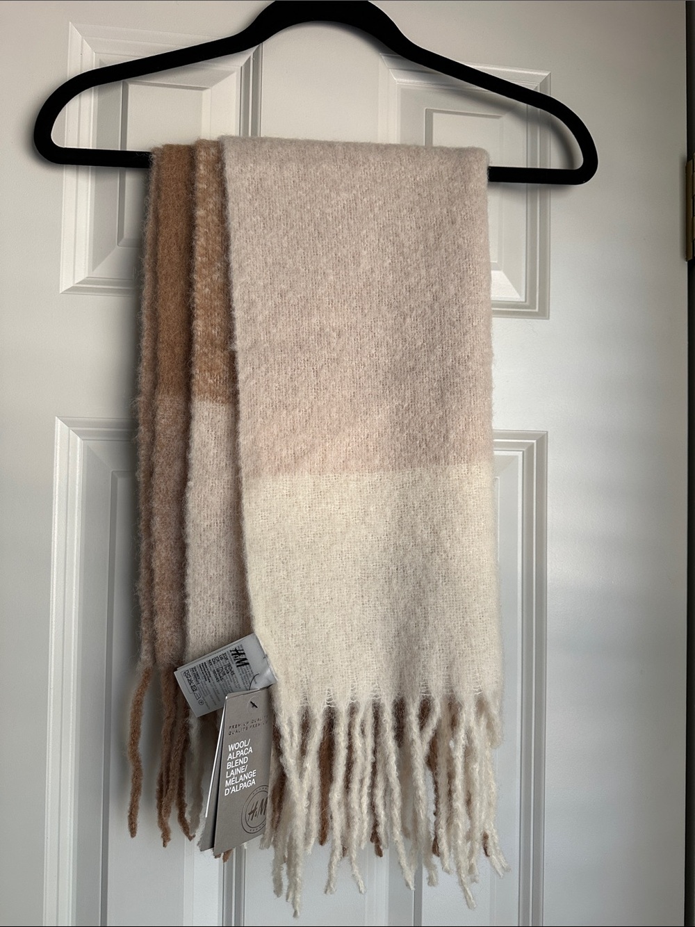 H&M Cream and Tan Fringe Alpaca Wool Blend Scarf